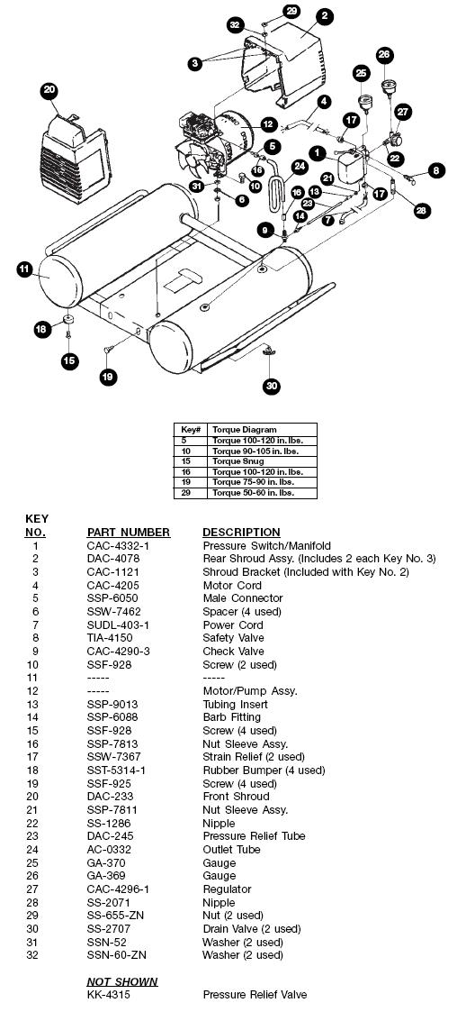 DEVILBISS OIL FREE AIR COMPRESSOR MODEL 150E4TTD BREAKDOWN, PARTS LIST, REPLACEMENT PARTS, REPAIR KITS